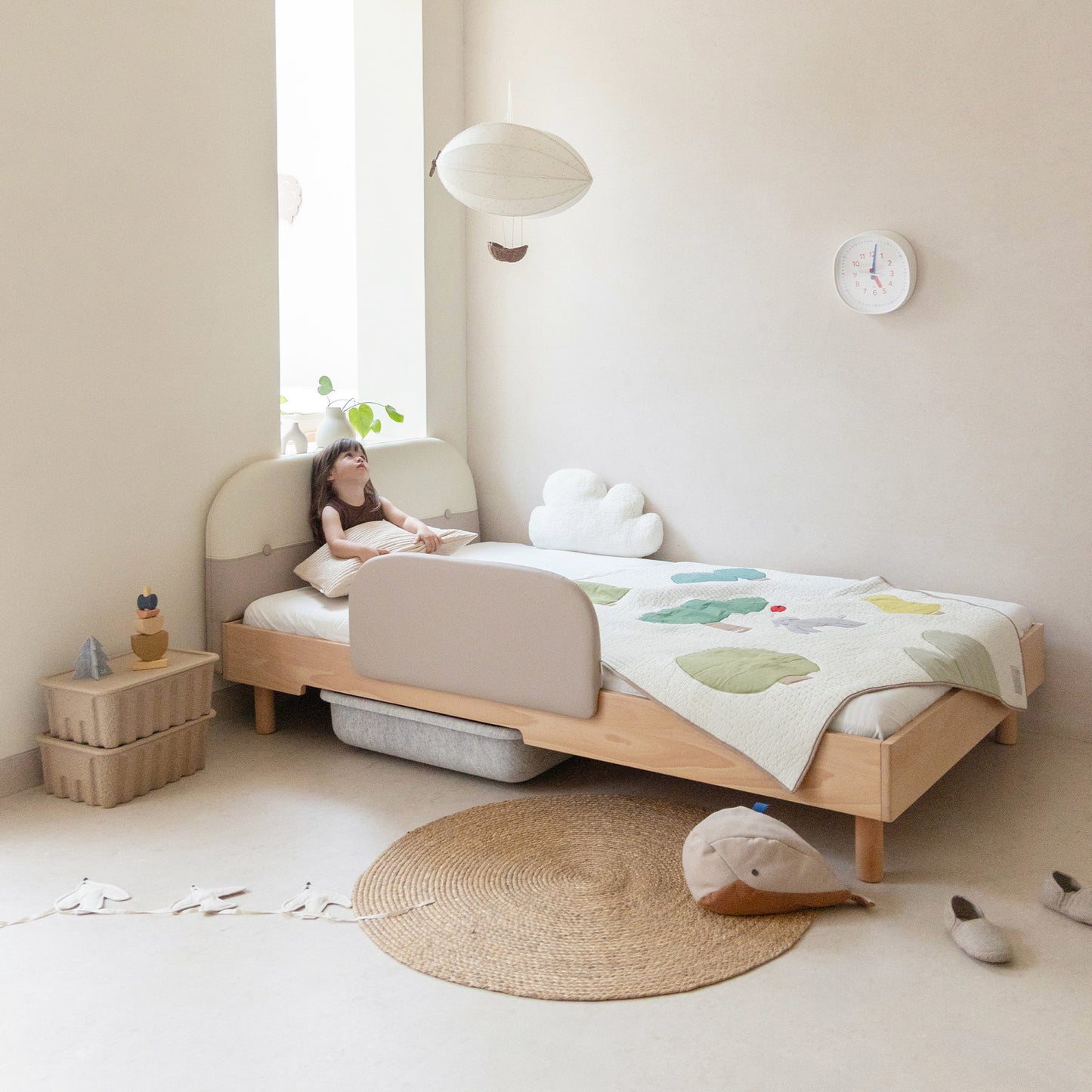 No. 1 Montessori Bed with Colourblock Padded Headboard