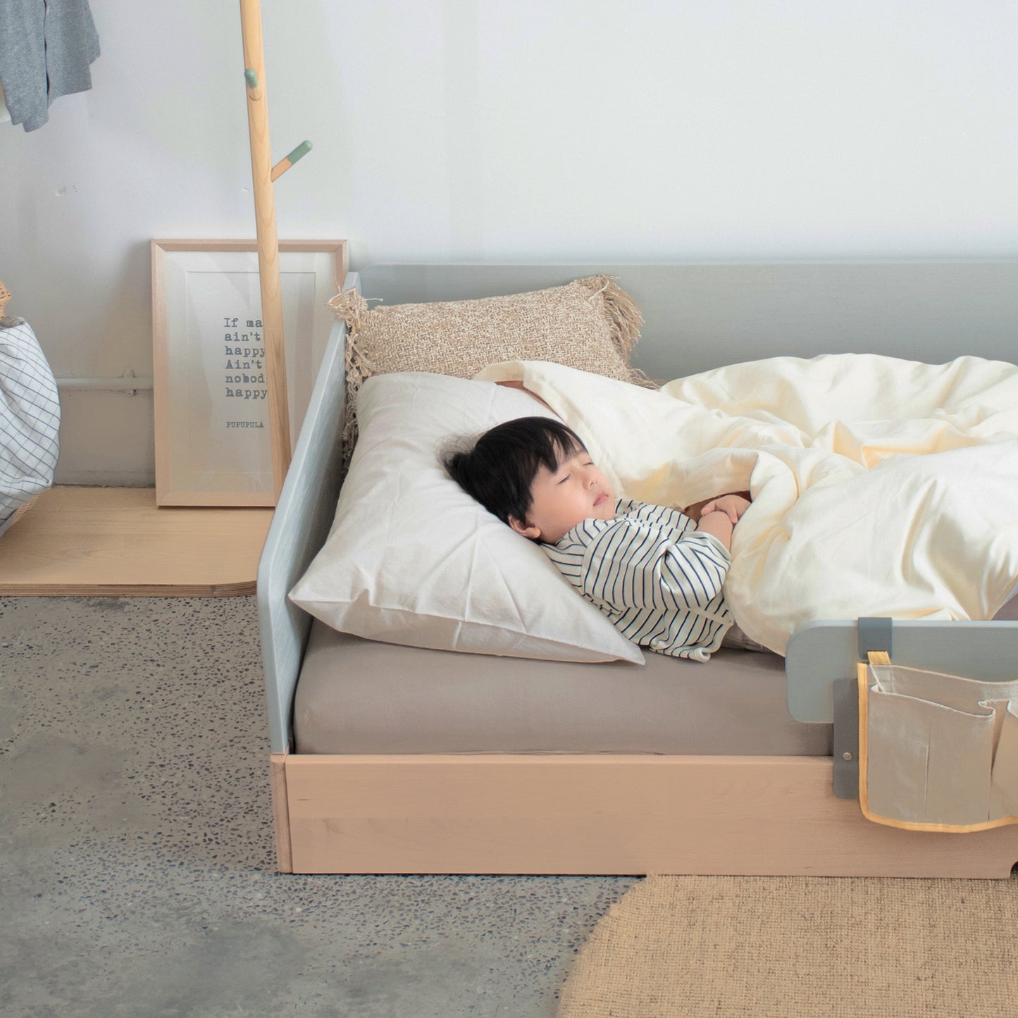 No. 1 Montessori Floor Bed with 3-sided Bedrails