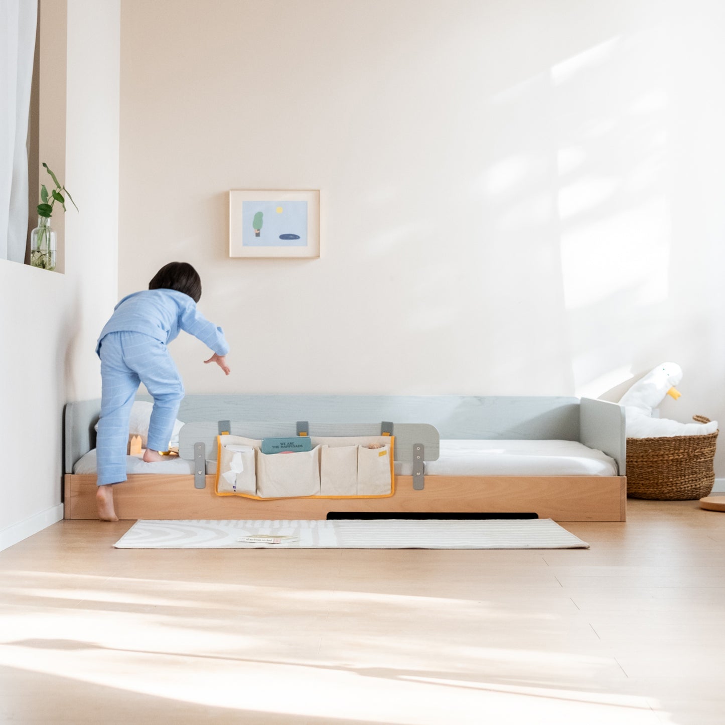 No. 1 Montessori Floor Bed with 3-sided Bedrails