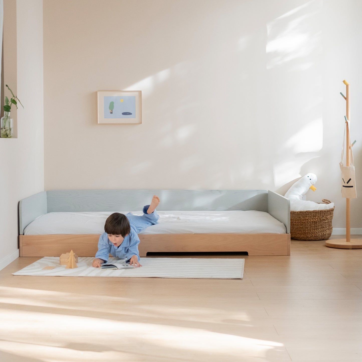 No. 1 Montessori Floor Bed with 3-sided Bedrails